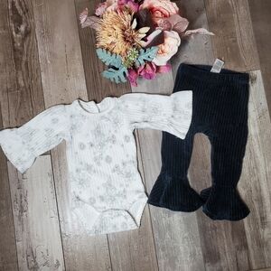 RZ by Rachel Zoe Baby Girl 2pc Matching Outfit Size 6/9M Black White Floral NWOT